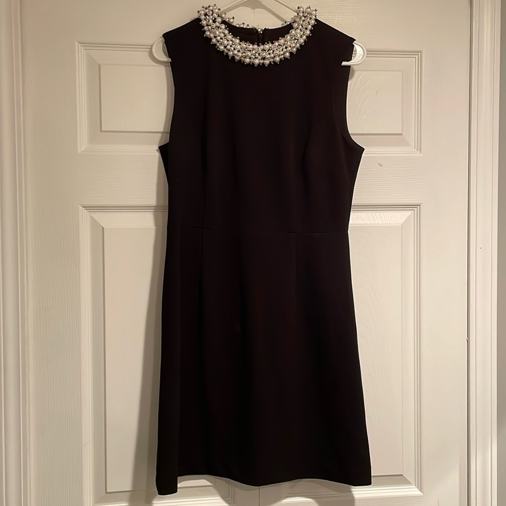 Betsey Johnson - Black Cocktail dress with Pearl and rhinestone necklace detail